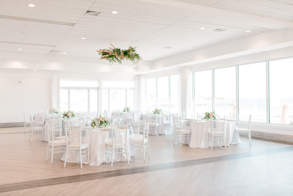 Wide view of reception ballroom at Newport Beach House.